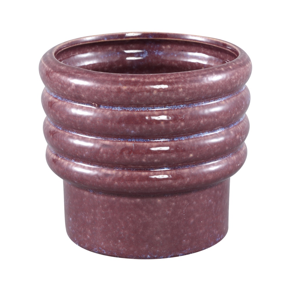 Design pro Váš domov - Obal na květináč kulatý keramický MELISA M s kruhovým lemem, purpurový 14cm