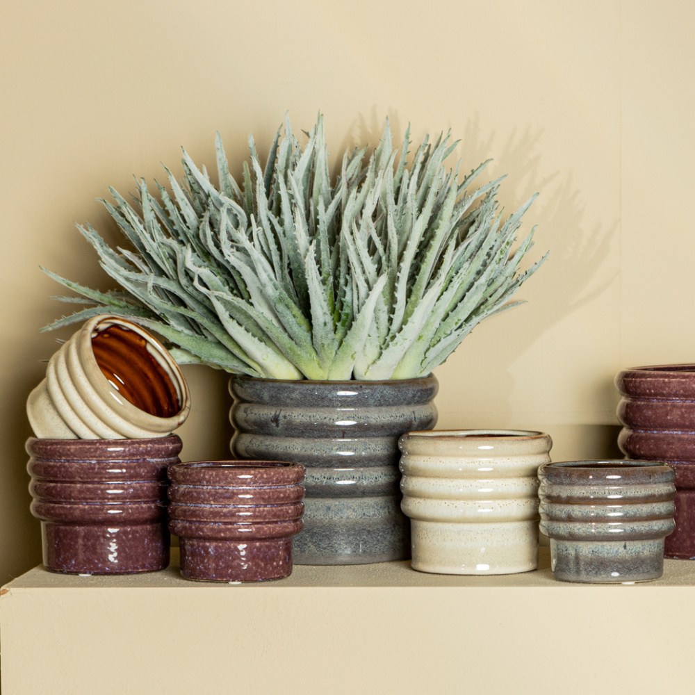 Obal na květináč kulatý keramický MELISA M s kruhovým lemem, purpurový 14cm-0