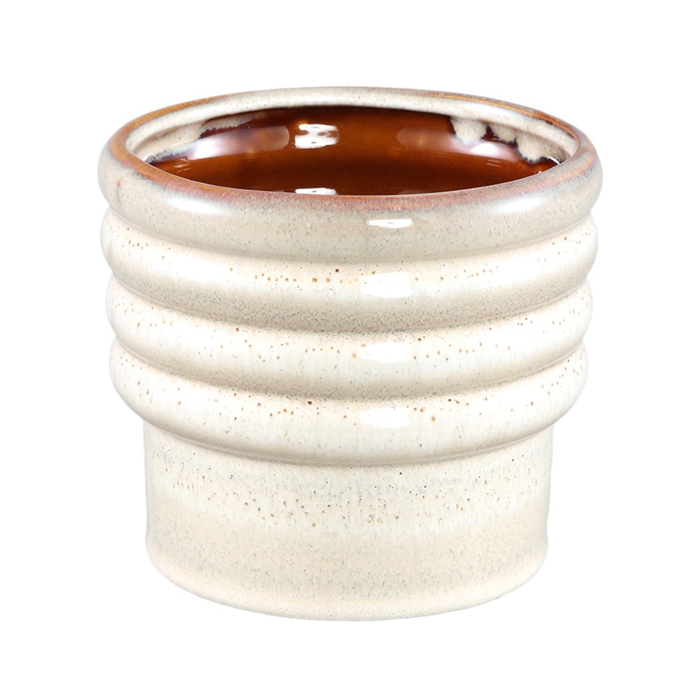 Design pro Váš domov - Obal na květináč kulatý keramický MELISA S s kruhovým lemem, krémový 12cm