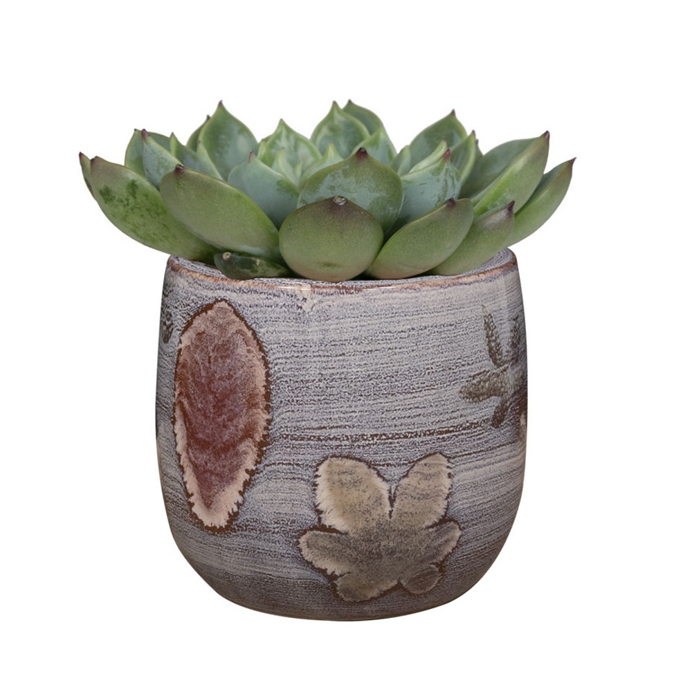 Obal na květináč kulatý keramický OLAF s listy hnědý 12cm-0