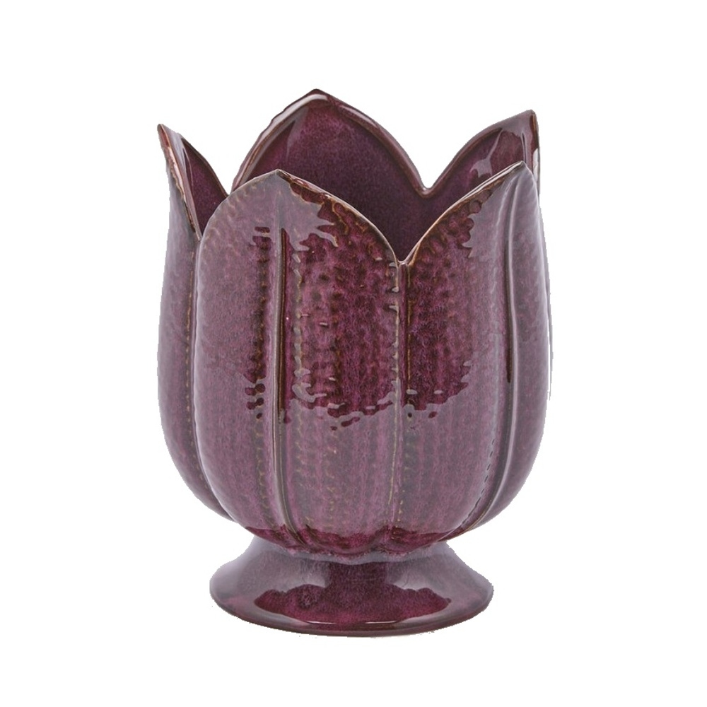 Keramické obaly - Obal na květináč kulatý keramický TULIPÁN vínový 14cm