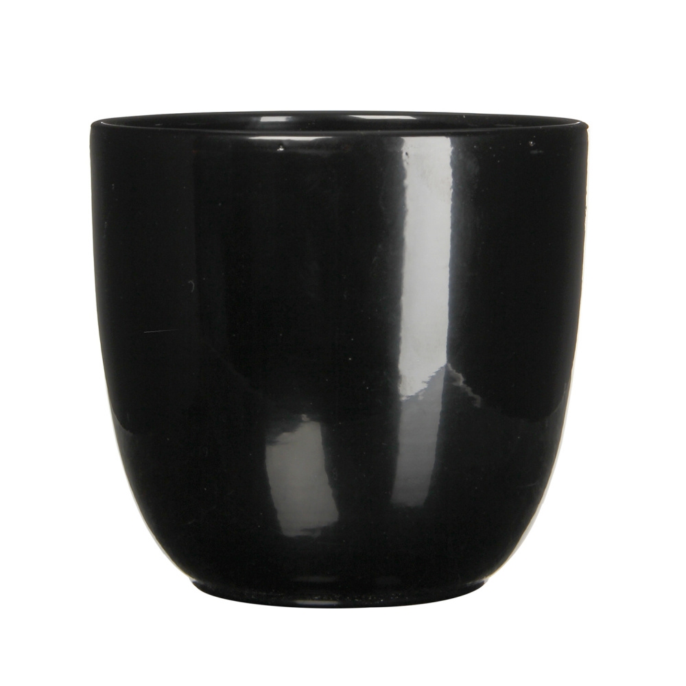 Keramické obaly - Obal na květináč kulatý keramický TUSCA lesklý černý 17cm