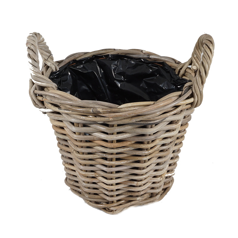 Proutěné a dřevěné obaly - Obal na květináč kulatý KUBU 2 ucha s igelitem ratan přírodní 27cm