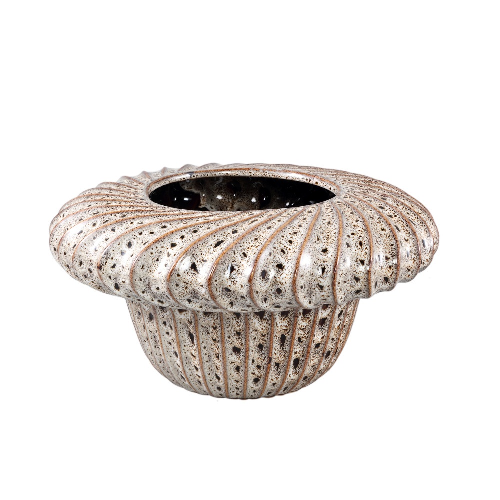 Design pro Váš domov - Obal na květináč kulatý nízký keramický SINDI L se svislými pruhy 35cm