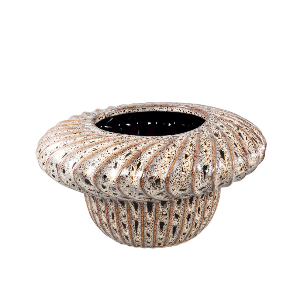 Design pro Váš domov - Obal na květináč kulatý nízký keramický SINDI M se svislými pruhy 28cm