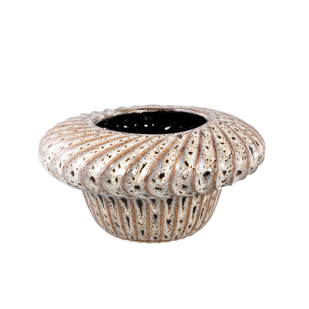 Design pro Váš domov - Obal na květináč kulatý nízký keramický SINDI S se svislými pruhy 24cm