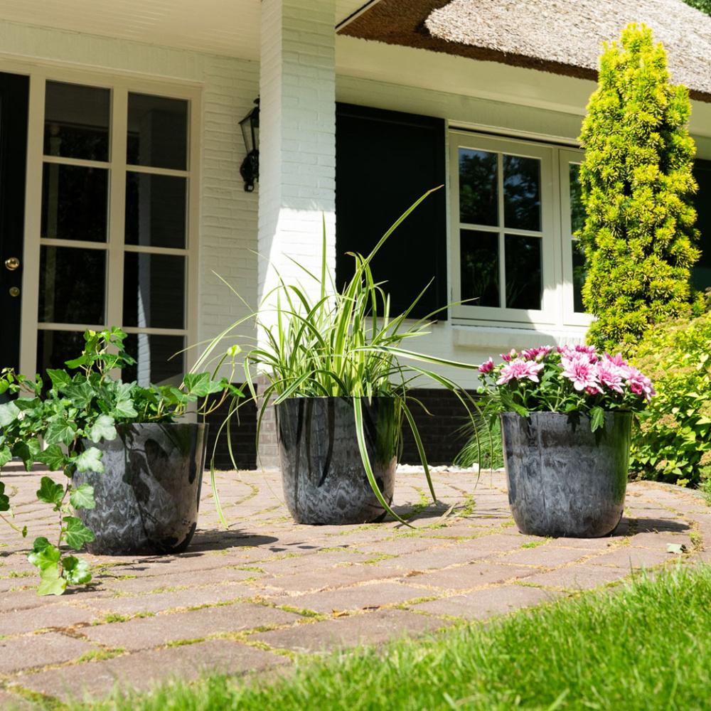 Obal na květináč kulatý PALERMO plastový šedý maramorovaný 17cm-0