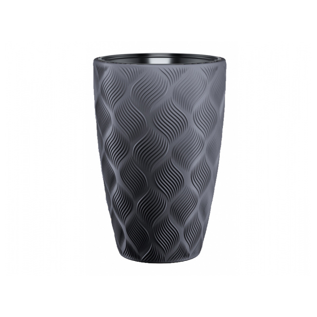 Plastové obaly - Obal na květináč kulatý plastový FLOW SLIM s vložkou lesklý antracitový 48cm