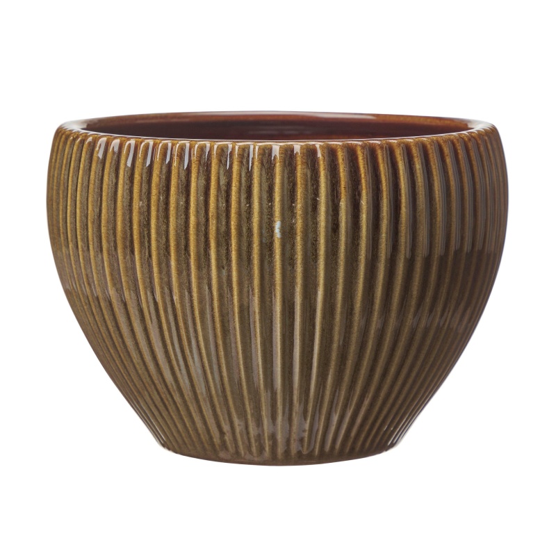 Keramické obaly - Obal na květináč kulatý porcelánový EDLA zeleno-hnědý 21cm