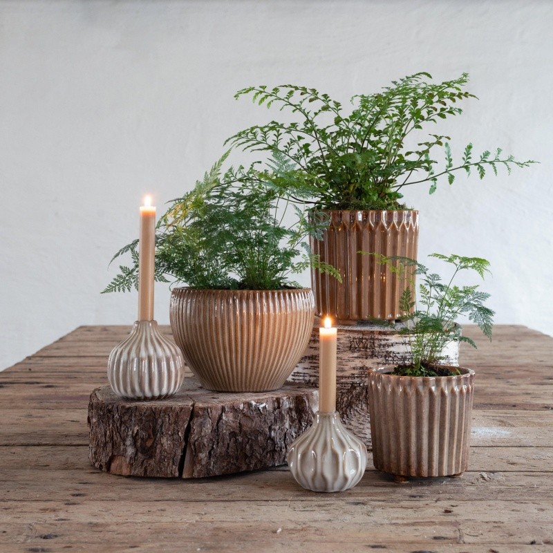 Obal na květináč kulatý porcelánový EDLA zeleno-hnědý 21cm-0