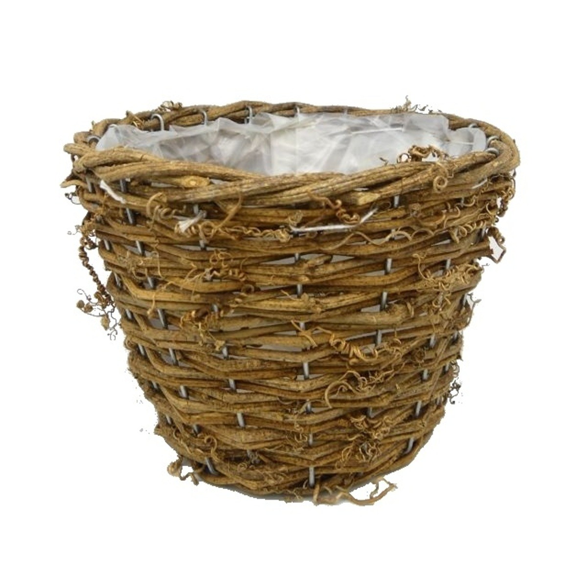 Proutěné a dřevěné obaly - Obal na květináč kulatý proutěný s igelitem hnědý 15cm