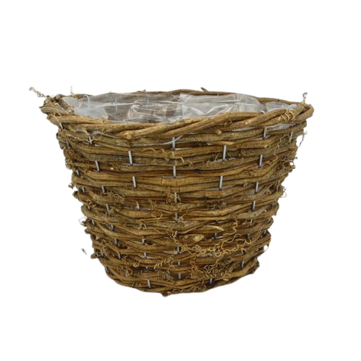 Proutěné a dřevěné obaly - Obal na květináč kulatý proutěný s igelitem hnědý 20cm