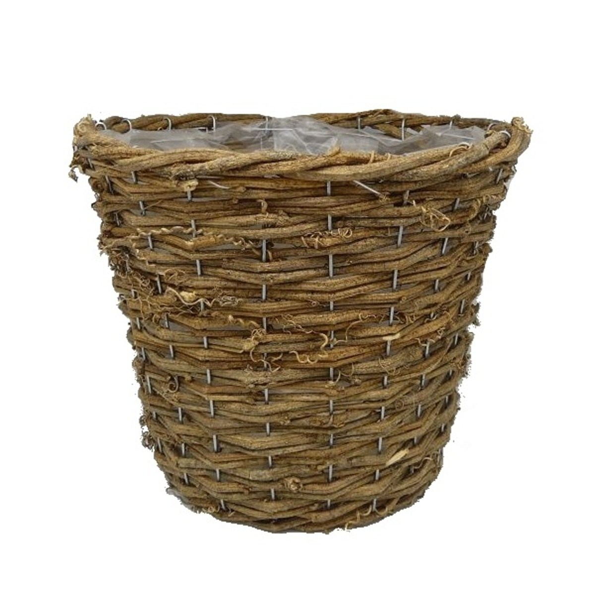 Proutěné a dřevěné obaly - Obal na květináč kulatý proutěný s igelitem hnědý 23cm