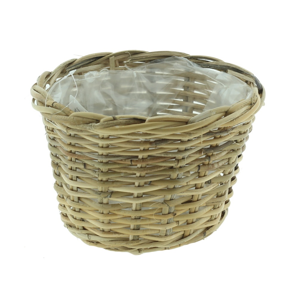 Proutěné a dřevěné obaly - Obal na květináč kulatý proutěný s igelitem přírodní 20cm
