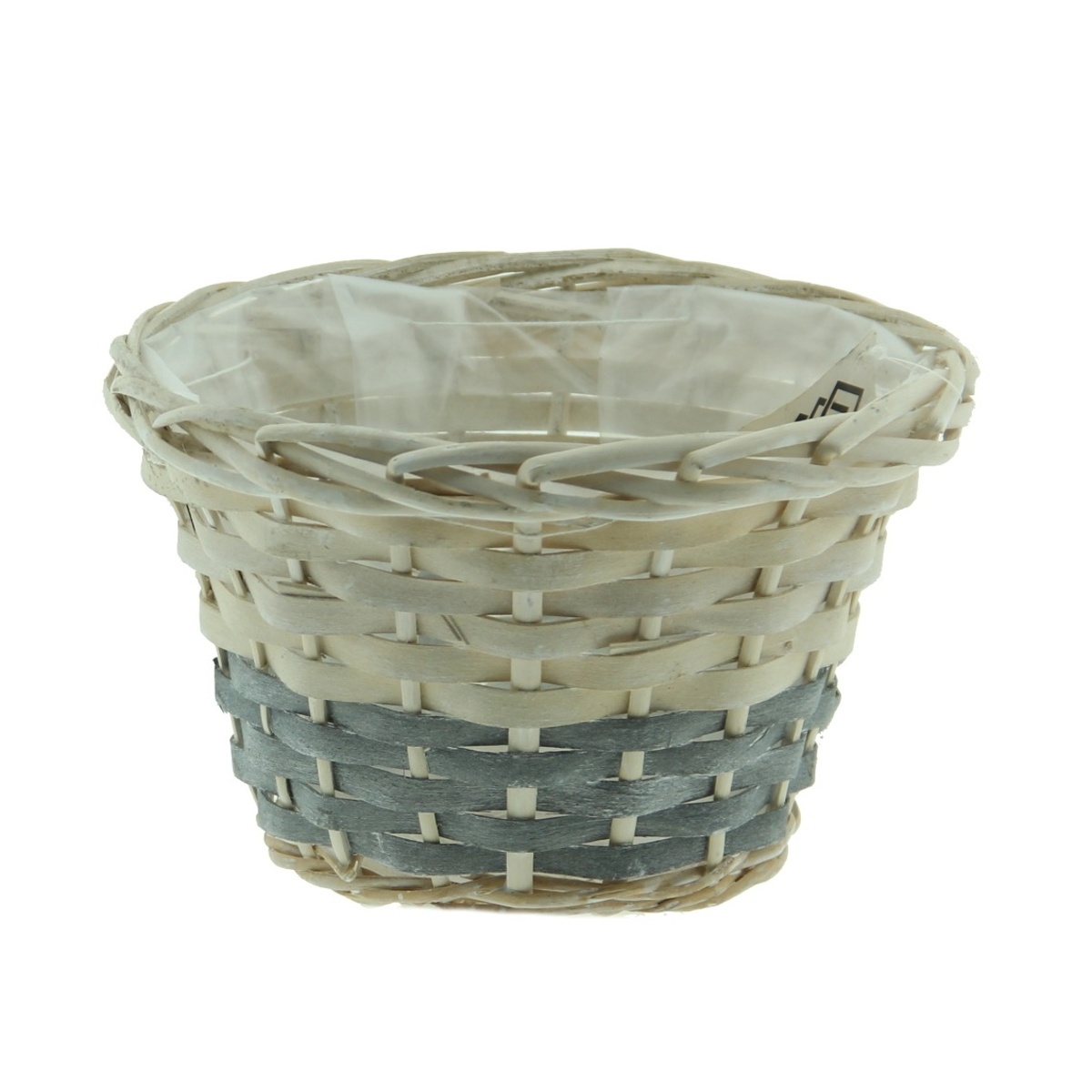 Proutěné a dřevěné obaly - Obal na květináč kulatý proutěný s igelitem šedo-bílý 20cm