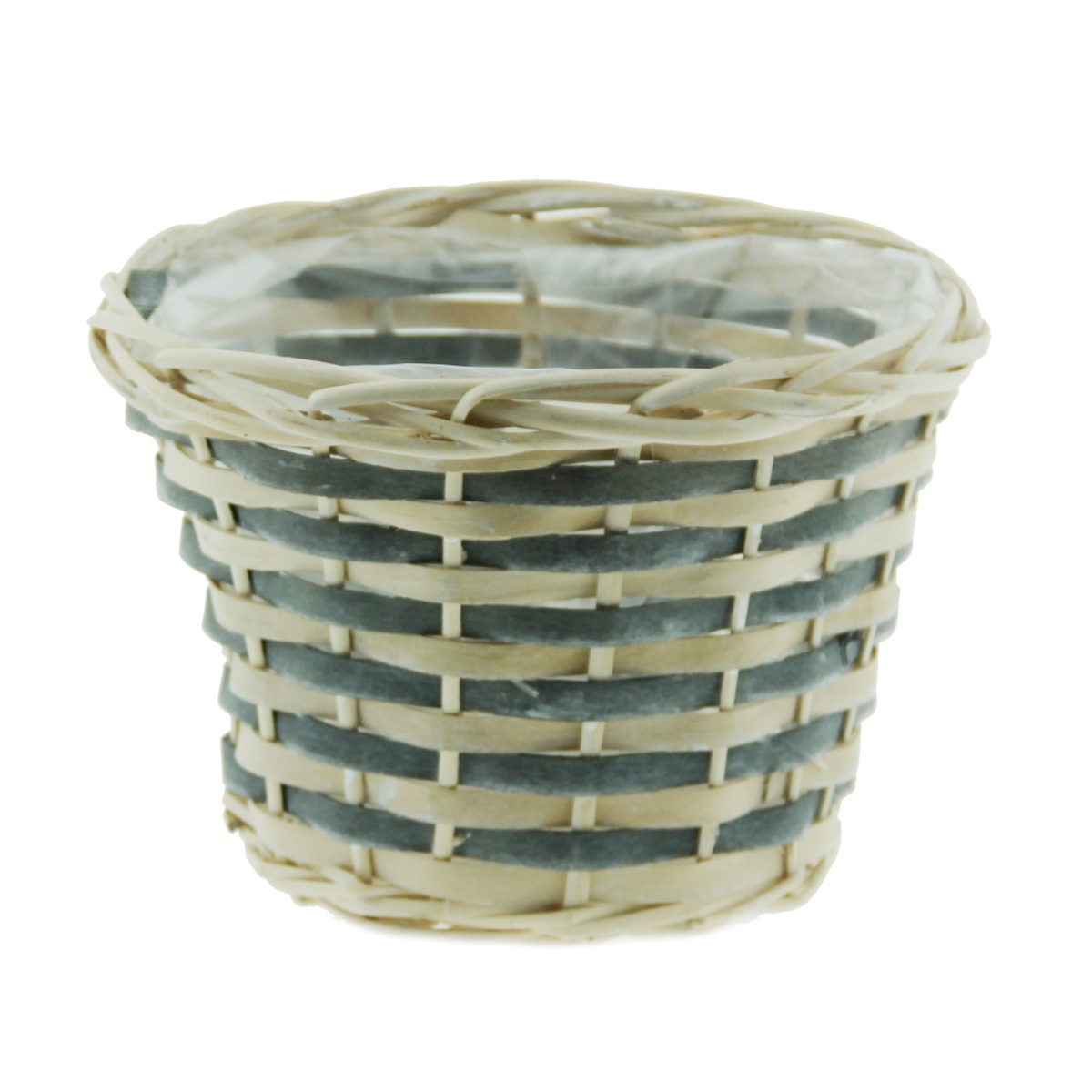 Proutěné a dřevěné obaly - Obal na květináč kulatý proutěný s igelitem šedo-bílý 20cm