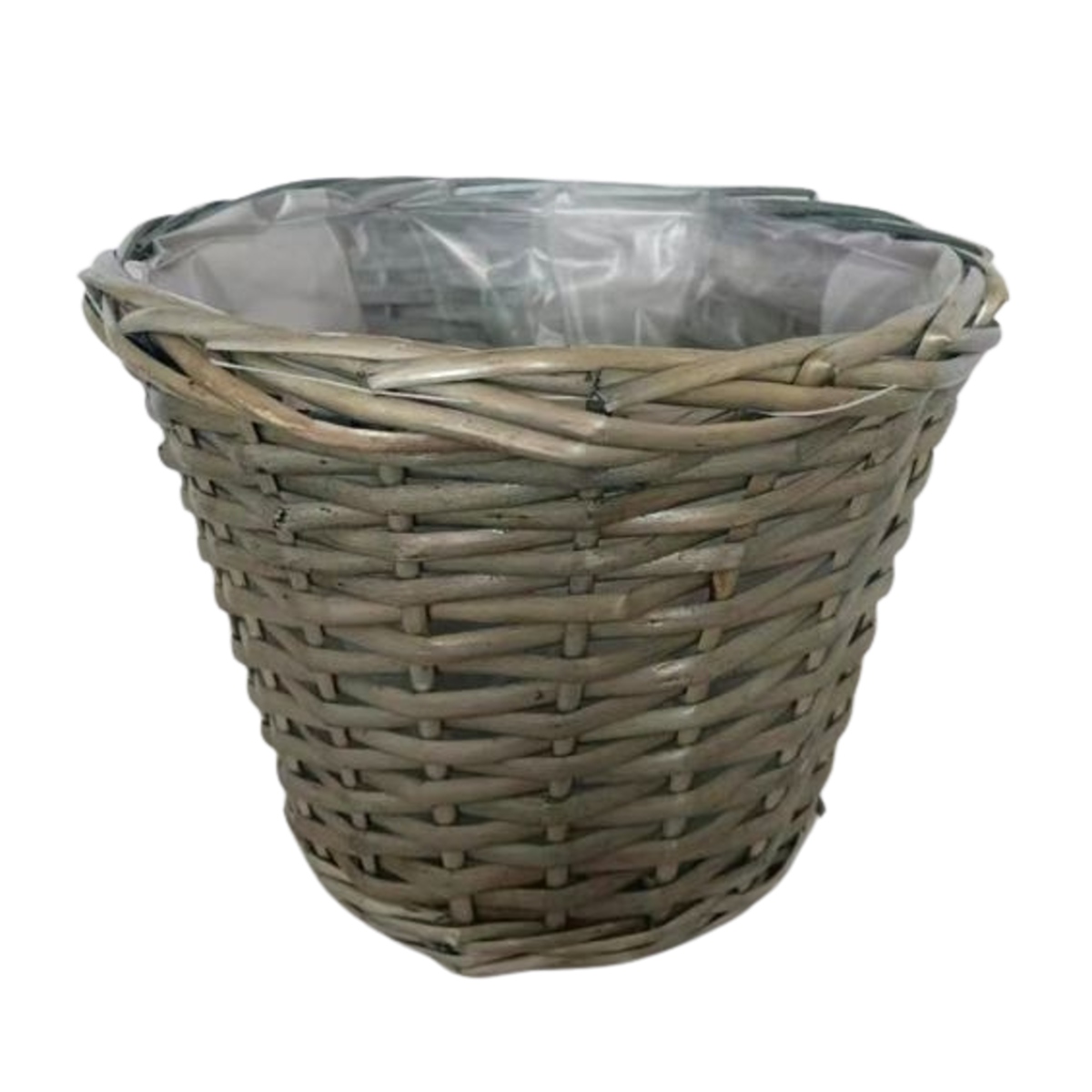 Proutěné a dřevěné obaly - Obal na květináč kulatý proutěný s igelitem šedý 33cm