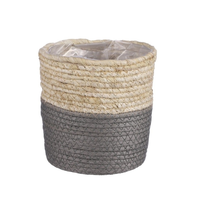 Proutěné a dřevěné obaly - Obal na květináč kulatý RACHEL s igelitem vodní hyacint šedo-přírodní 16cm