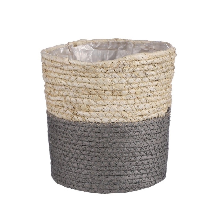 Proutěné a dřevěné obaly - Obal na květináč kulatý RACHEL s igelitem vodní hyacint šedo-přírodní 18cm