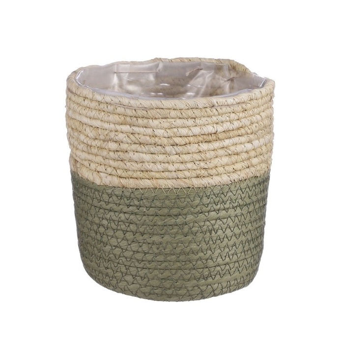 Proutěné a dřevěné obaly - Obal na květináč kulatý RACHEL s igelitem vodní hyacint zeleno-přírodní 16cm