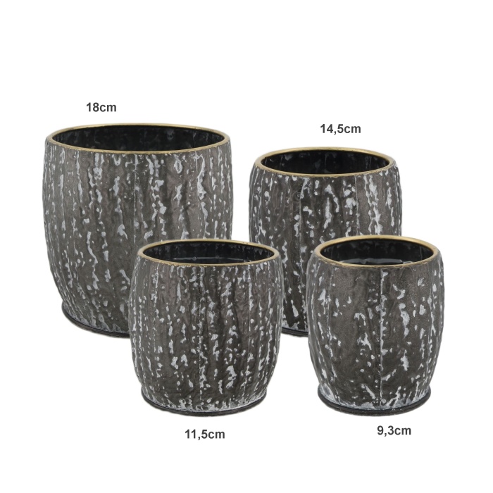 Keramické obaly - Obal na květináč kulatý s vložkou kovová patina černá 14,5cm