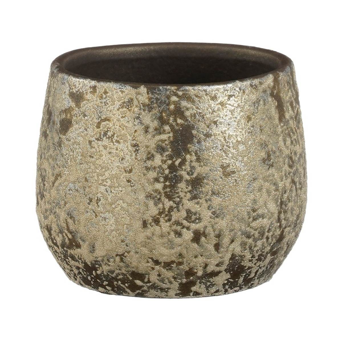 Keramické obaly - Obal na květináč kulatý  terakotový CLEMENTE antik šampaň 16,5cm