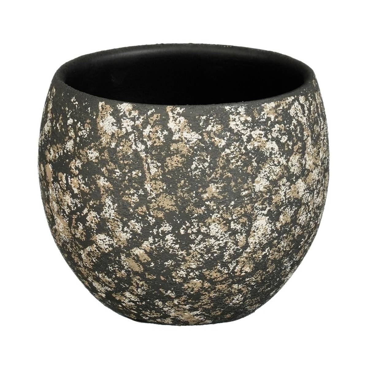 Keramické obaly - Obal na květináč kulatý  terakotový NIKAI šedá patina 15cm