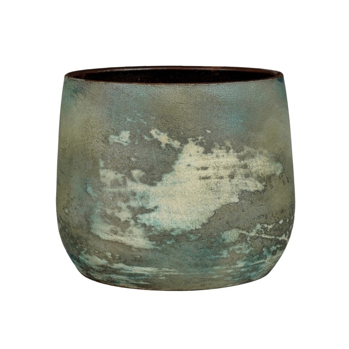 Keramické obaly - Obal na květináč kulatý terakotový OLAF zelenná patina 32cm