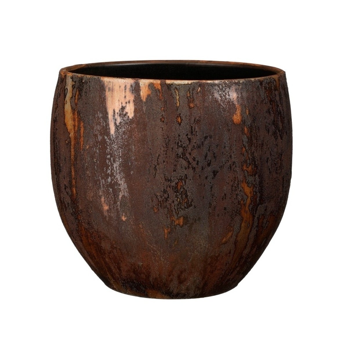 Keramické obaly - Obal na květináč kulatý terakotový ROEL rezavá patina 28cm