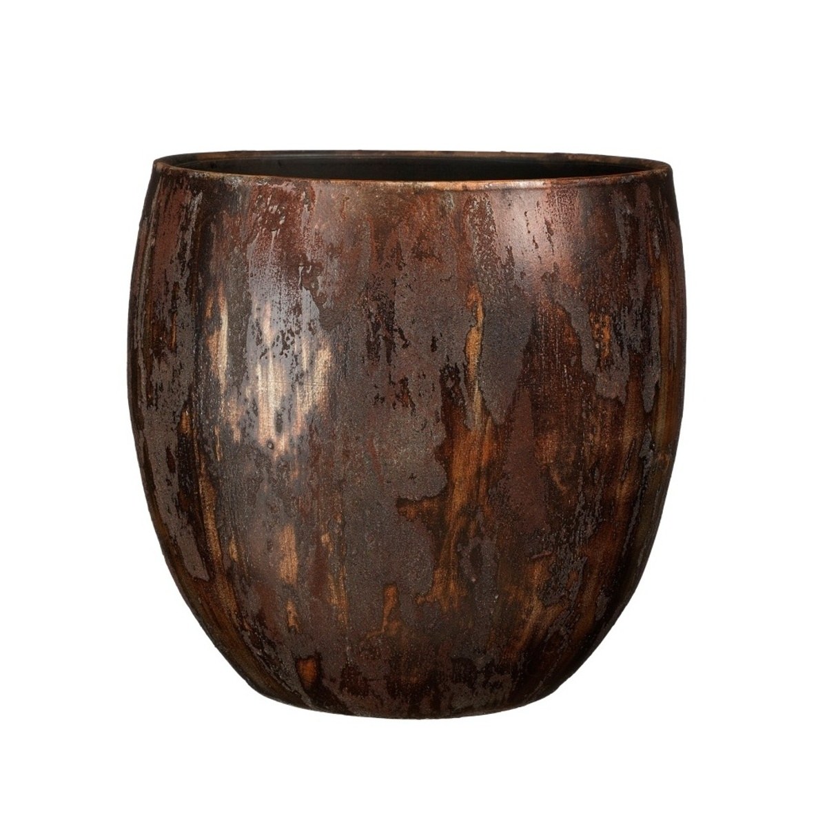 Keramické obaly - Obal na květináč kulatý terakotový ROEL rezavá patina 34cm