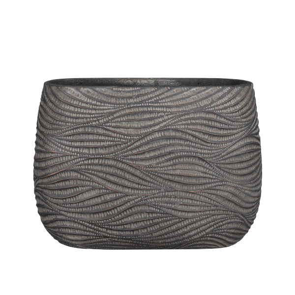 Keramické obaly - Obal na květináč oválný cementový HENDRICK s vlnkami hnědý 42cm