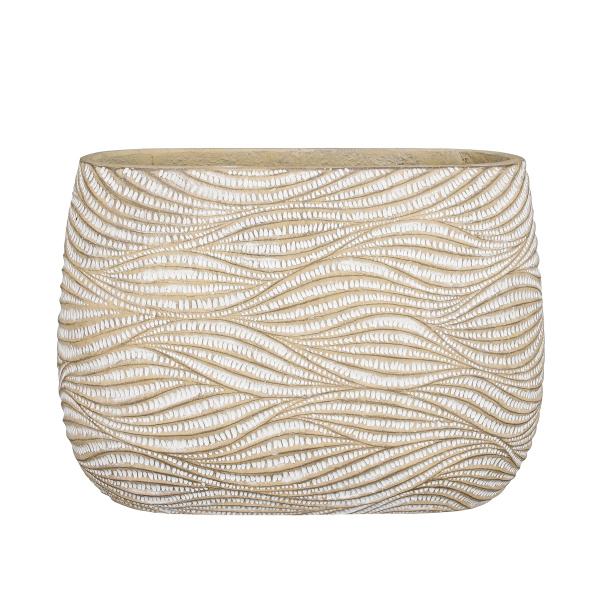 Keramické obaly - Obal na květináč oválný cementový HENDRICK s vlnkami krémový 42cm