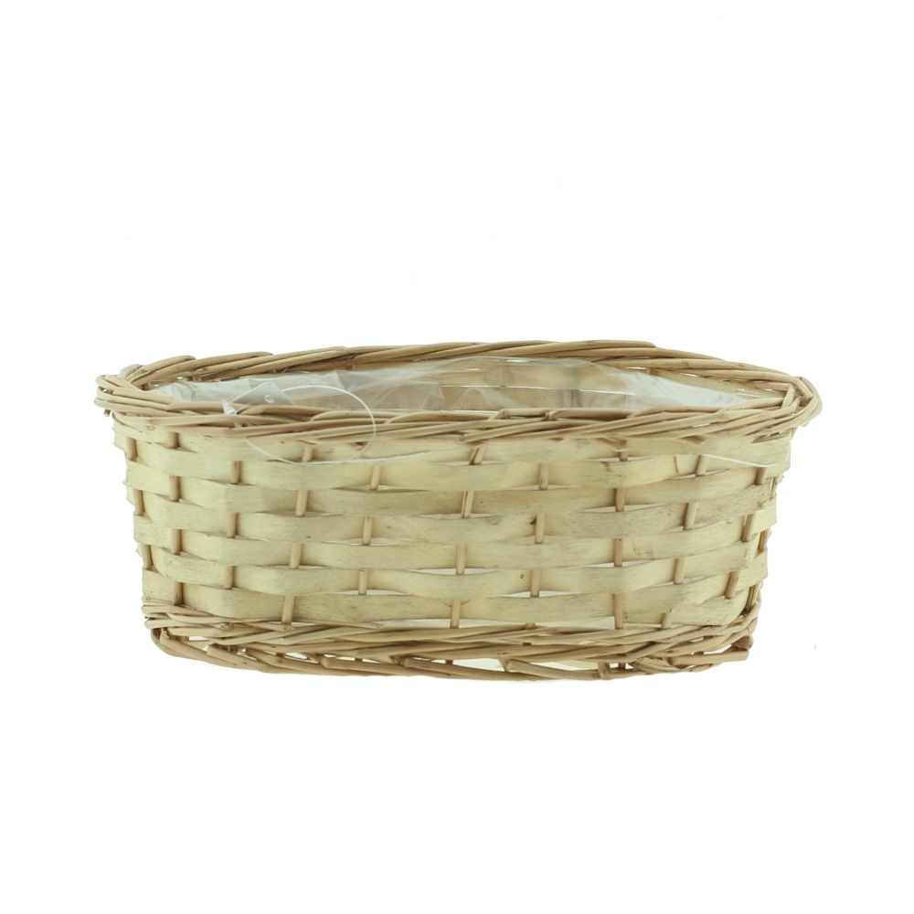 Proutěné a dřevěné obaly - Obal na květináč oválný proutěný s igelitem přírodní 22cm