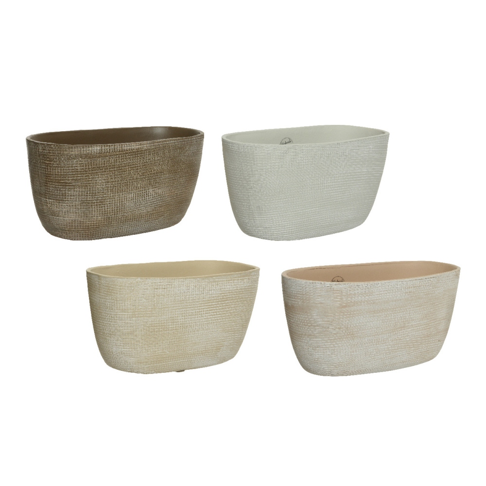 Keramické obaly - Obal na květináč oválný strukturovaný terakotový mix 30cm