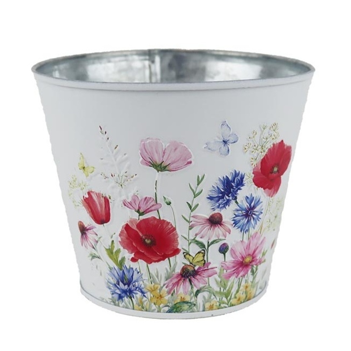 Kovové a plechové obaly - Obal na květináč plechový s lučními květy 12cm