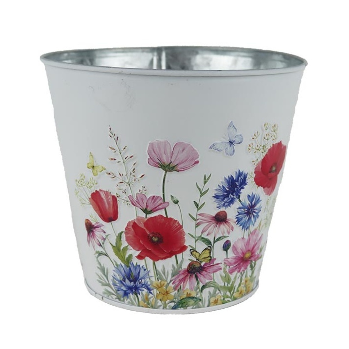 Kovové a plechové obaly - Obal na květináč plechový s lučními květy 14,5cm