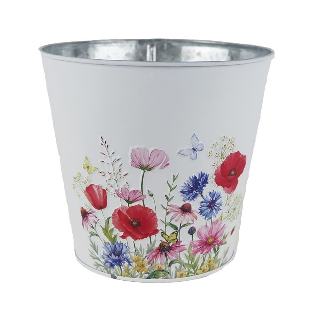 Kovové a plechové obaly - Obal na květináč plechový s lučními květy 16,5cm
