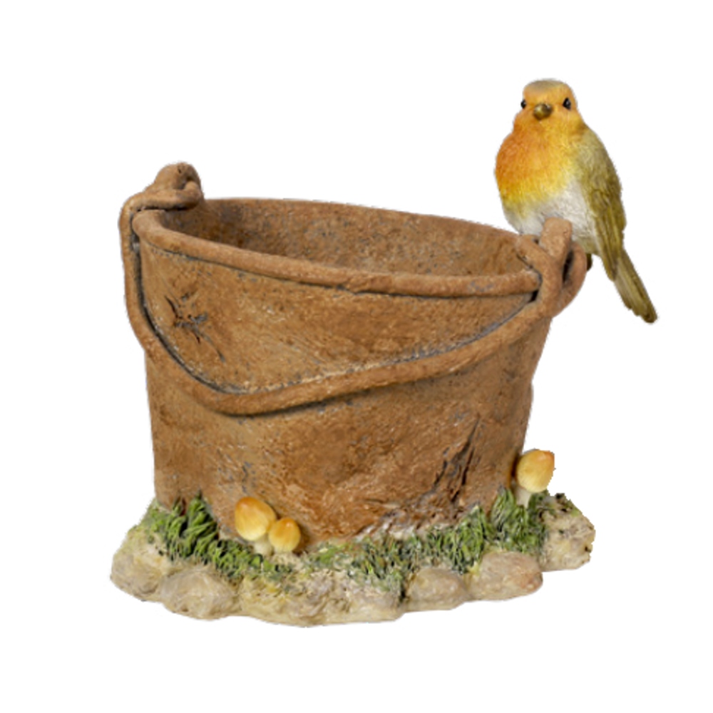 Obaly z ostatních materiálů - Obal na květináč polyresinový kbelík s červenkou 14cm