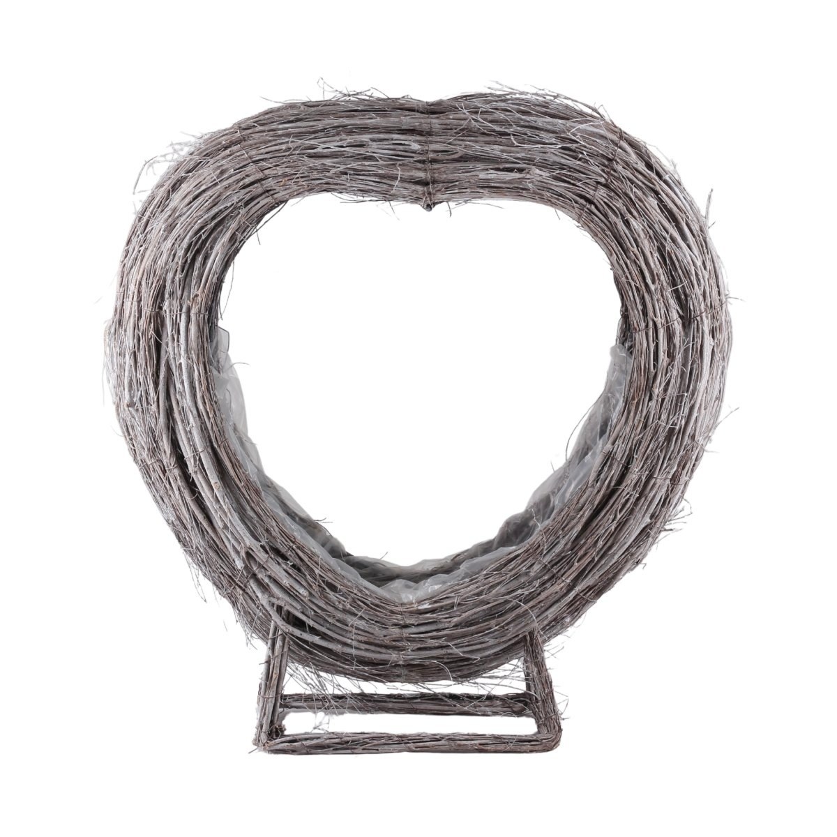 Proutěné a dřevěné obaly - Obal na květináč proutěné srdce na podstavci s igelitem šedé 50cm