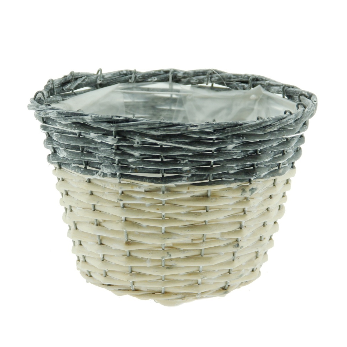 Proutěné a dřevěné obaly - Obal na květináč proutěný bílo-šedý 20cm