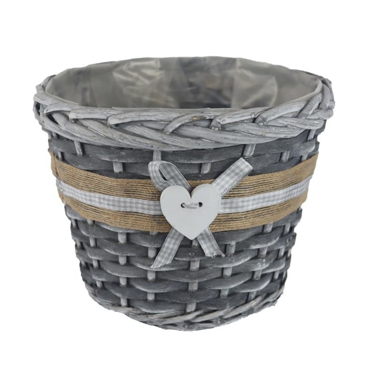 Proutěné a dřevěné obaly - Obal na květináč proutěný se srdcem a igelitem 22cm