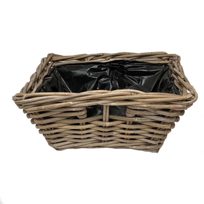 Proutěné a dřevěné obaly - Obal na květináč ratanový hranatý kónický KUBU s igelitem šedý 40cm