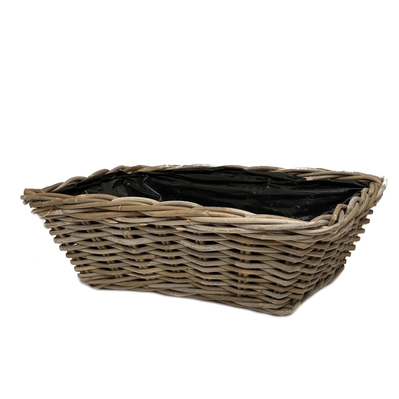 Proutěné a dřevěné obaly - Obal na květináč ratanový hranatý kónický KUBU s igelitem šedý 46cm