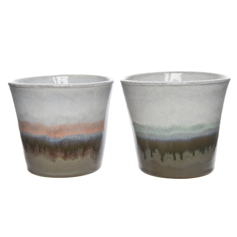 Keramické obaly - Obal na květináč terakotový kulatý tón v tónu glazovaný 14cm mix barev