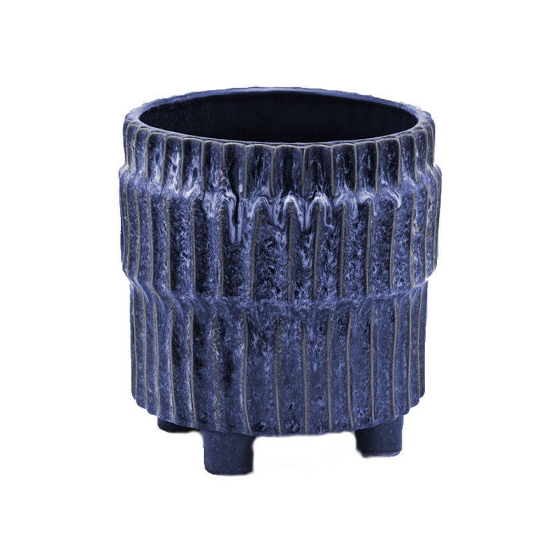 Keramické obaly - Obal na květináč válcový keramický na nohách modrý 27cm