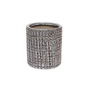 Keramické obaly - Obal na květináč válec BORKEN škrábaný keramika šedá 15cm