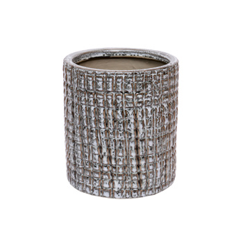 Keramické obaly - Obal na květináč válec BORKEN škrábaný keramika šedá 18cm