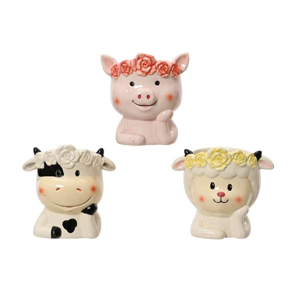 Keramické obaly - Obal na květináč z dolomitu kráva/prase/jehně mix 12,5cm