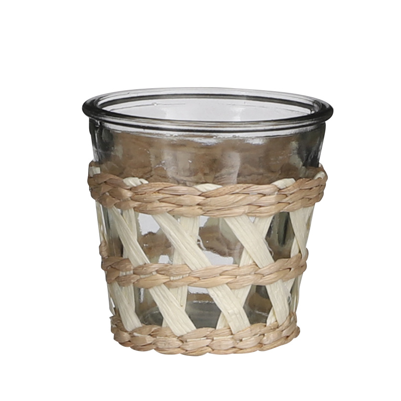 Designové doplňky - Obal skleněný 9cm kulatý a proutí