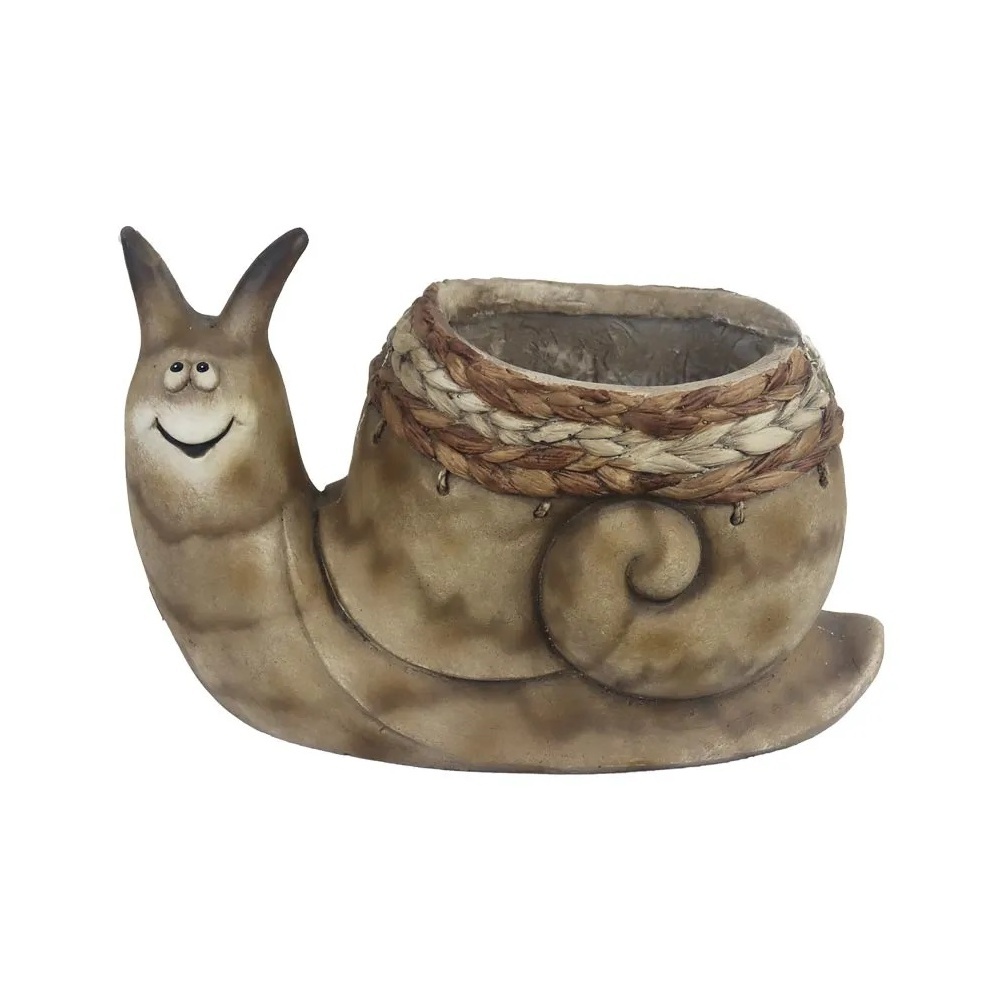 Keramické obaly - Obal šnek s pleteninou magnesium hnědý 37cm